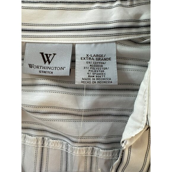 Worthington Womens Ruffle Front Striped Button-Down Shirt Size XL White Black - Picture 3 of 4